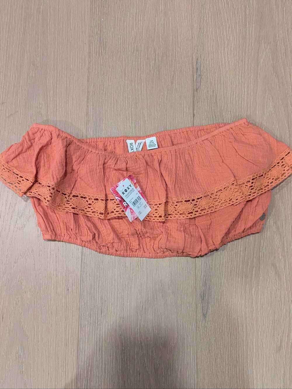 Coral Ruffle Strapless Cropped Top